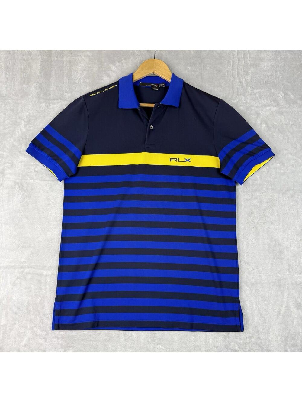 Polo Ralph Lauren RLX Striped Polo Shirt Mens M Blue Yellow Performance Golfcore